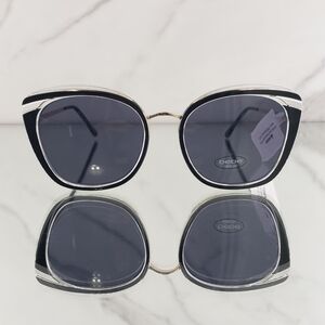 Bebe Sunglasses Black Clear Cat Eye Translucent Sunglasses Metallic Trim Logo